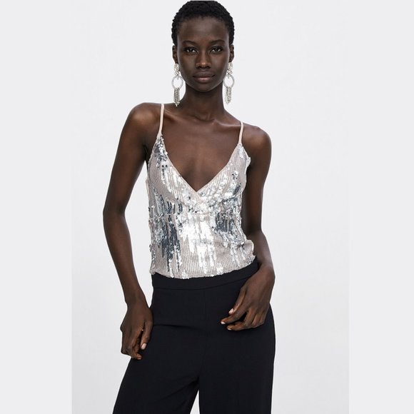 Zara Tops - SOLD - ZARA Sequined Crop Top